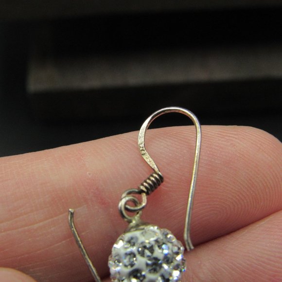 Sterling Silver Small Crystal Ball Dangle Earrings - Picture 3 of 5